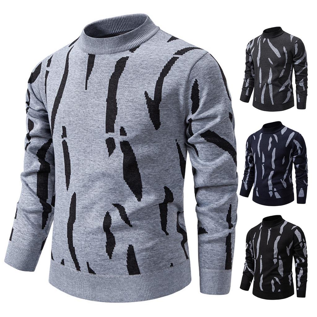 Men's Casual Semi-high Neck Pullover Sweater, Men's Fleece And Thickened Warm Casual Pullover Sweater