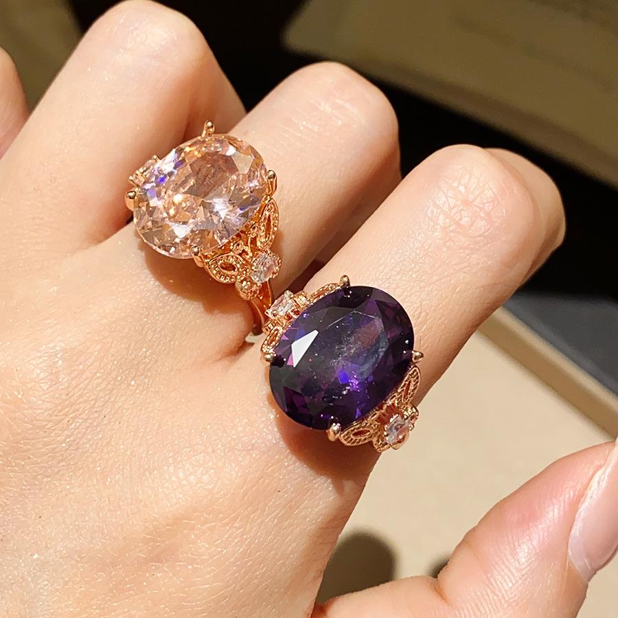 Qicai Liujing Elegant Oval Zirconium Adjustable Ring - Stylish High-End Index Finger Jewelry