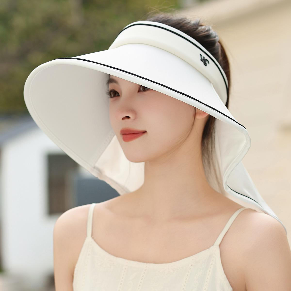 

Новая солнцезащитная кепка, закрывающая лицо, многофункциональная шаль, широкие поля, шляпа с открытым верхом для защиты от УФ-лучей на открытом воздухе, шляпа от солнца с защитой шеи adjustable белый