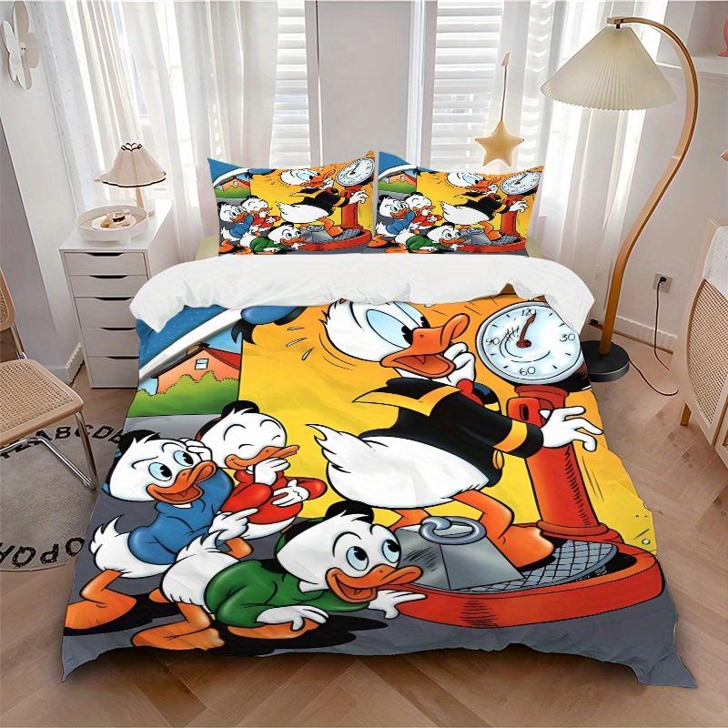 3pcs Weighing Donald Duck and Nephew Quilt Cover Set (1 Quilt Cover + 2 Pillowcases Without Pillow Core), High-Definition Printing for Home and D