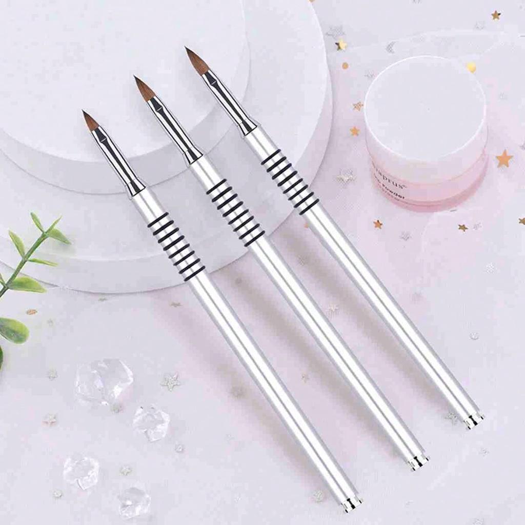 Metal Nail Art Brushes Silver 2, 4, 6 for 3D Carving Crystal Nail Design, Gel Nail Painting Tool