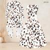 Women Plus Size Two Piece Set Printed 3 4 Sleeve Open Cardigan Sleeveless Round Neck Tie Waist Flared Dress