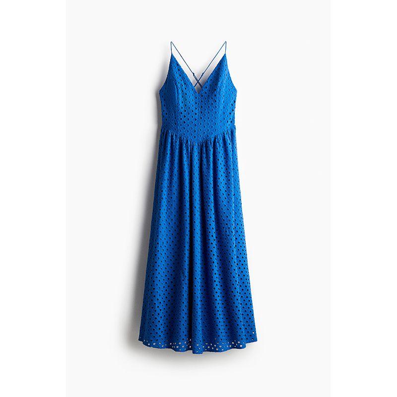

HM 2025 Summer New Arrival Women s Clothing Cut Out Embroidered Strap Dress 1291738 Bright Blue 165/96(M)