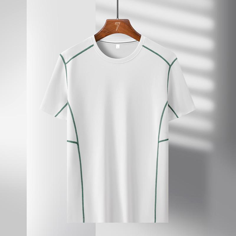 Летняя повседневная полосатая футболка с короткими рукавами Мужская спортивная футболка с круглым вырезом и короткими рукавами XXXXXL белый