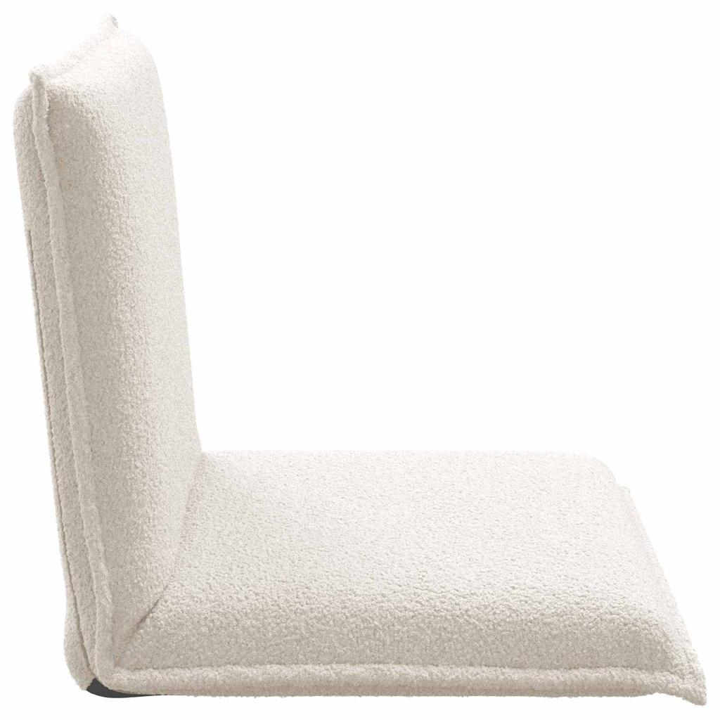 Adjustable Floor Footstool Cream Shaggy Fabric