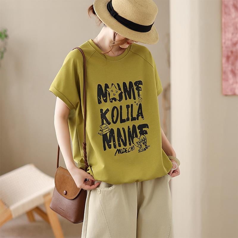 DIMANAF 2026 Plus Size Summer Women T-Shirts Casual Lady Tops Tunic Shirt Printing Oversize Loose Tees Cotton
