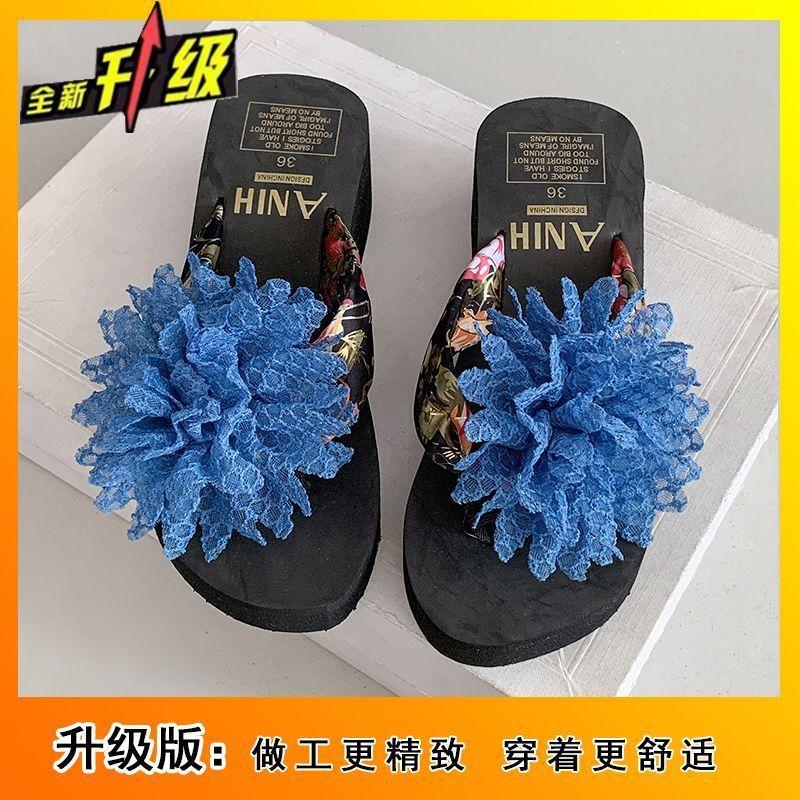 2025 Summer Cool Slippers Women Summer Wear Thick-soled Princess Heightened Thick-soled Flip-flops Flowers Beach Cool Slippers Women