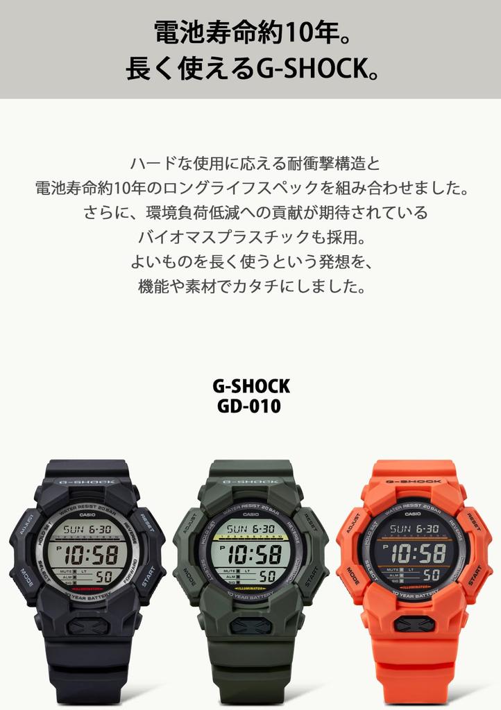 Montre Casio G-Shock (Produit officiel japonais) GD-010-4JF Montre Homme Orange avec Pile Longue Durée et Plastique Biomasse