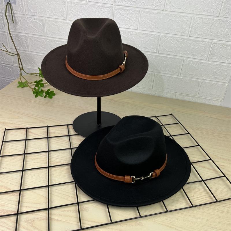 Vintage Gentleman Flat Brim Solid Color Panama Hat With Belt