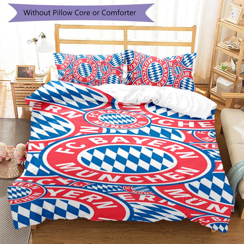 Set di biancheria da letto con motivo logo FC Bayern Monaco da 3 pezzi, set copripiumino include copripiumino e federe, decorazione perfetta per la camera da letto in ogni stagione e regalo