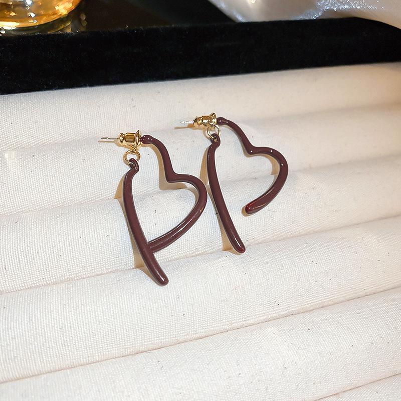 Square love red earrings literary and artistic fan temperament retro stud earrings New Year's earrings women
