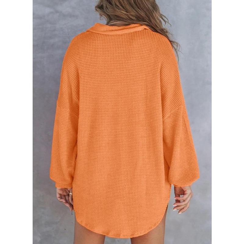 DAFIFY Women's Fashion Casual Spring Autumn Solid Color Print Long Sleeve POLO Neck Blouses & Shirts