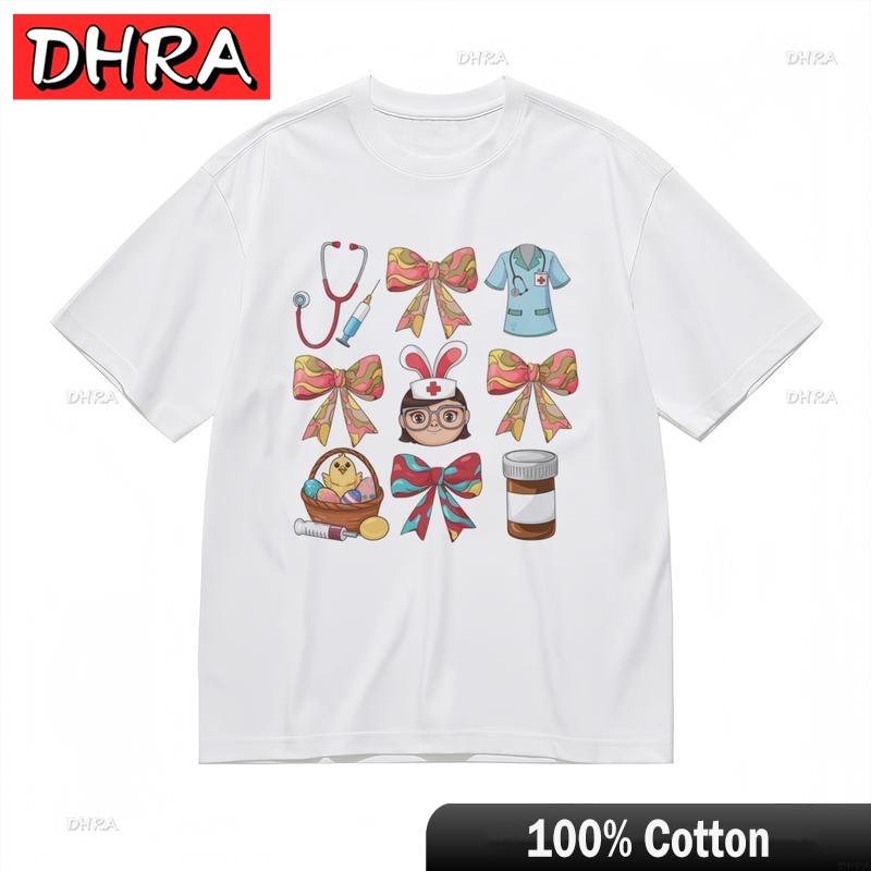 Mens Comfy Slight Stretch Classic TShirt Little Doctor Rabbit Girl Print Tee Graphic Vocation Nostalgia Short Sleeve TShirts
