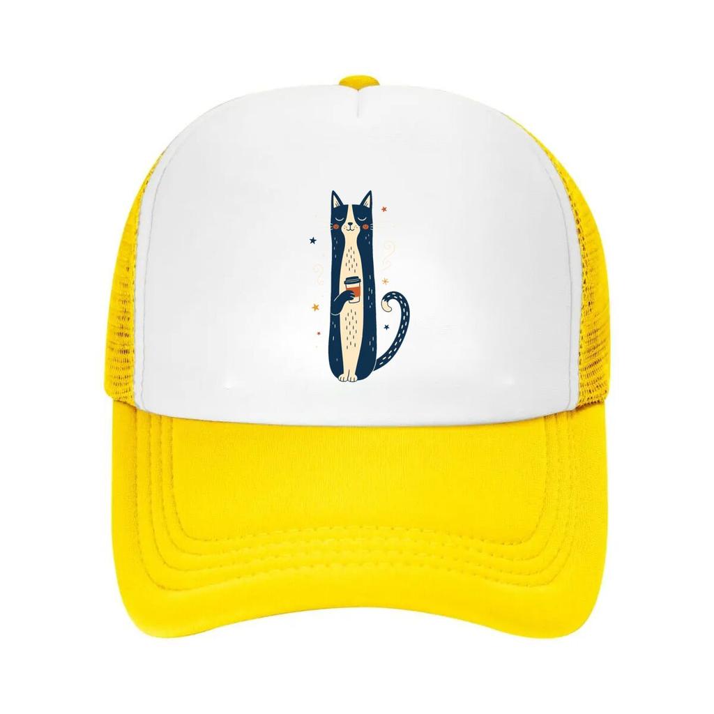 Sleepy Cat Coffee Minimal Illustrati Mesh Baseball Cap Casual Hat Outdoor  For Womens Unisex FeUnisex