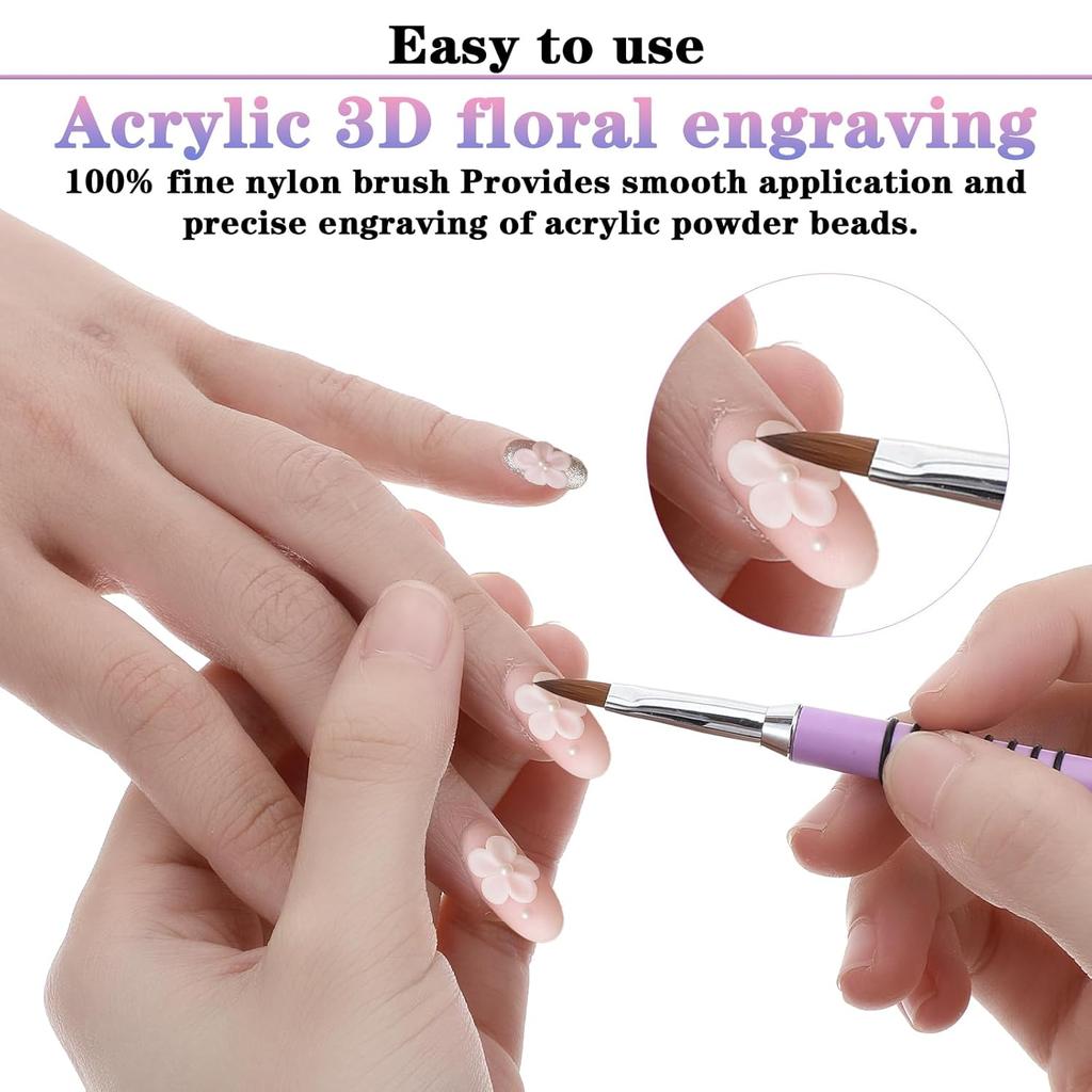 2PCS Acrylic Brushes for Nails, Size 2, 4 Professional Manicure Brush Set Purple-Pink Gradient Nail Tools Non-slip for Acrylic Powder, Nails