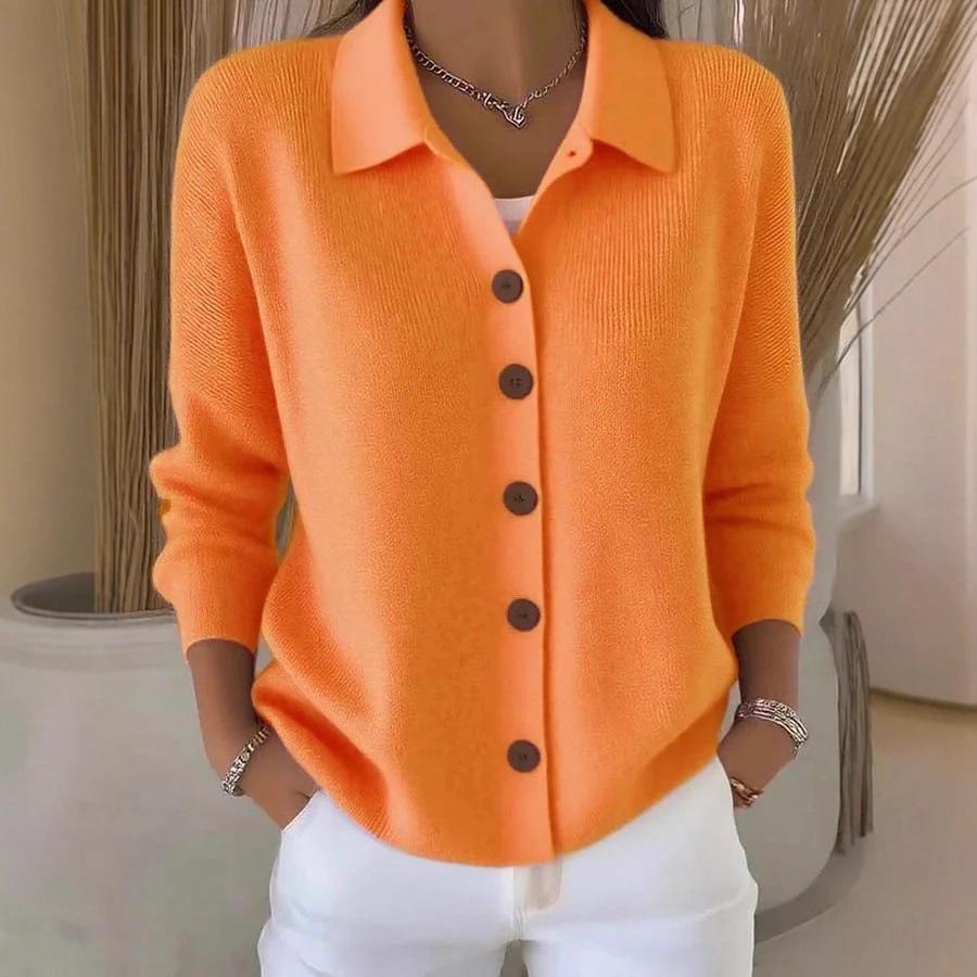 2025 Women's Solid Button Knit Lapel Cardigan Sweater - Autumn/Winter Casual Fashion