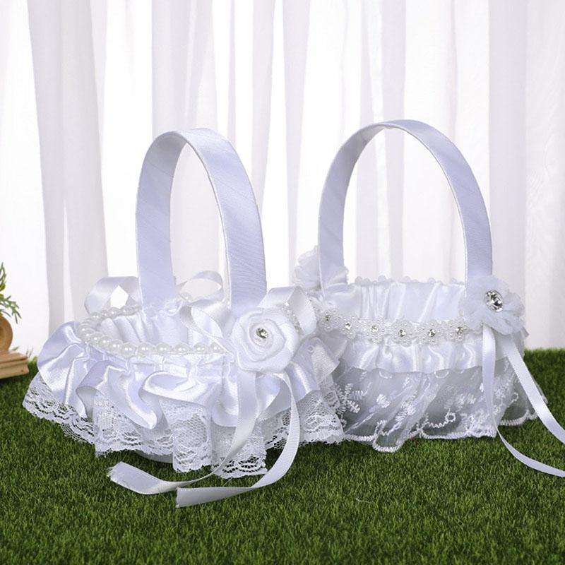 6 Estilo Blanco Romántico Lazo Yute Ceremonia de Boda Fiesta Cesta de Flores de Rosa