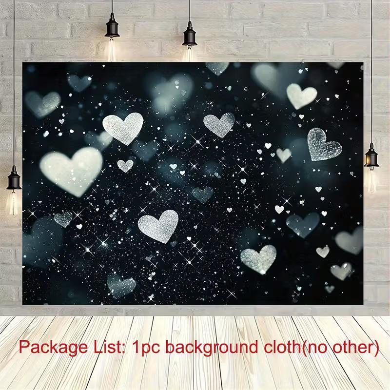 

2D Black Silver Hearts Backdrop, Romantic Party Photo Background 47.2x31.5inch/120*80cm
