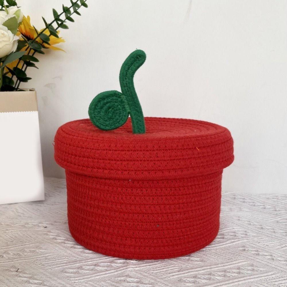 Round Cotton Rope Storage Basket Large Capacity Decorative Stationery Storage Box with Lid Sundries Storage Basket Desktop