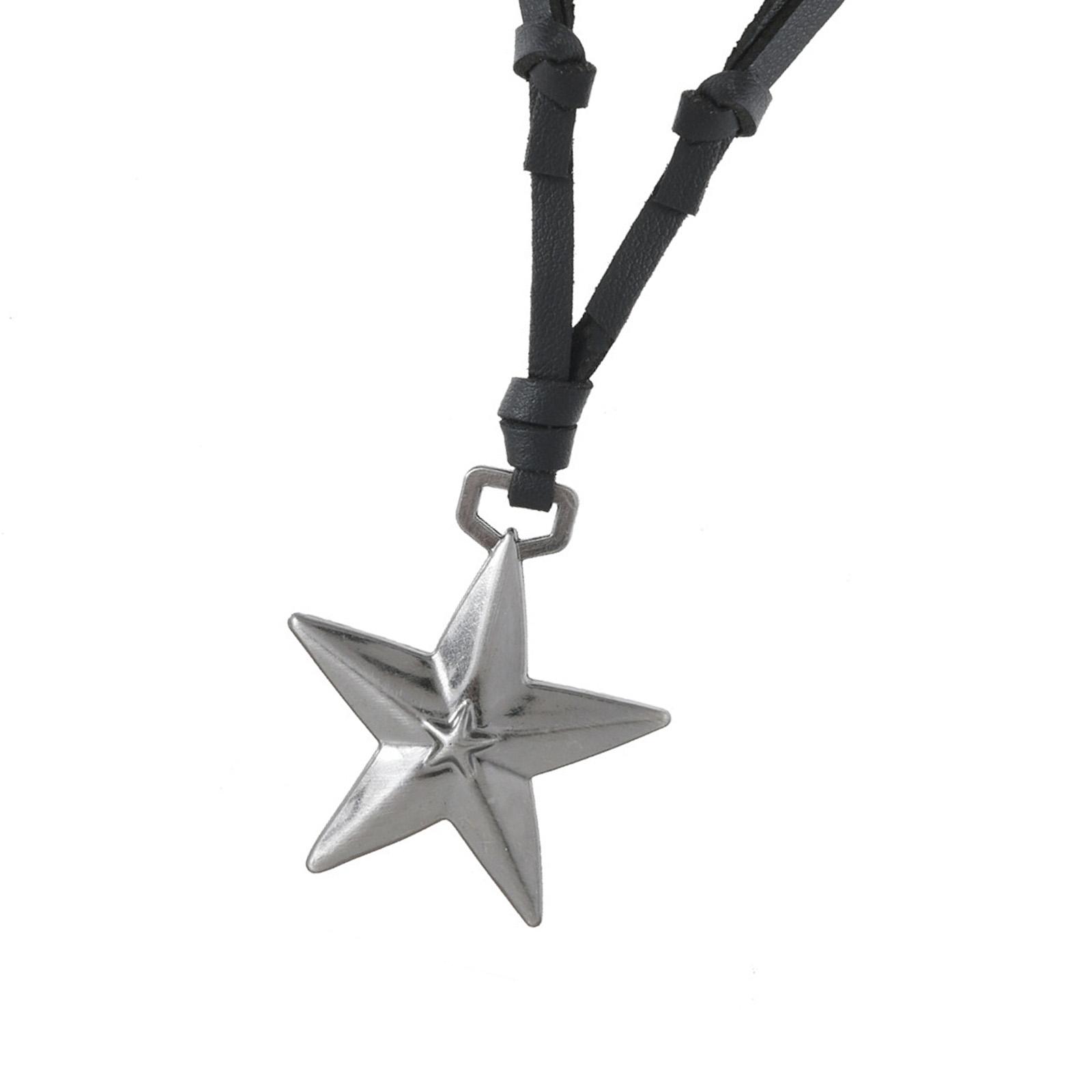 

Стильное ожерелье в виде звезды, регулируемое веревочное ожерелье, добавит индивидуальности любому наряду. Текстура кожи и сплава. чёрный