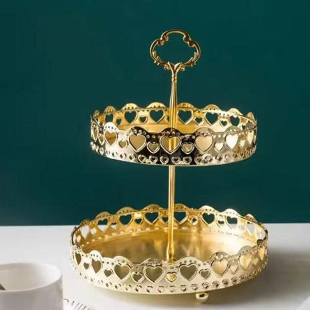Gold Fruit Serving Tray Hollow Out 2 Tier Fruit Tray Multipurpose Jewelry Dish  Front Desk