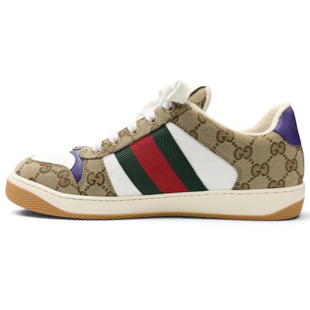 Pristine GUCCI Low Cut Sneakers Screener Beige GG Canvas Mens 6 812638 Used