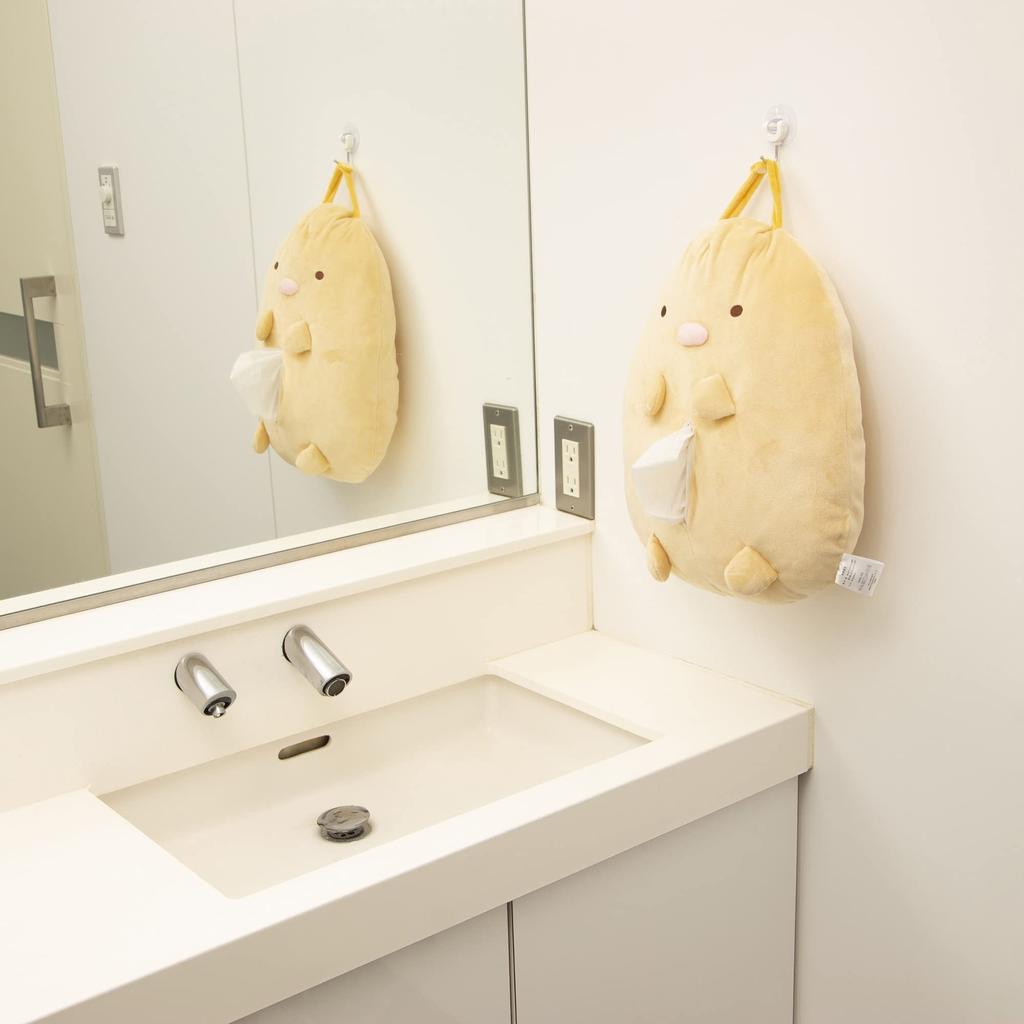 MORIPiLO Morishita Pocket Tissue Case Hanging Wall Hanging for Car Sumikkogurashi Tonkatsu Brown 35cm Fluffy Material Stuffed Toy Cover Character