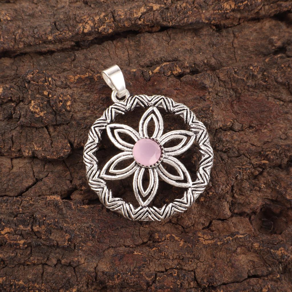 Rose Chalcedony Handmade Gemstone Pendant, 925 Solid Sterling Silver Pendant Antique Jewelry, Pendant For Engagement Gift