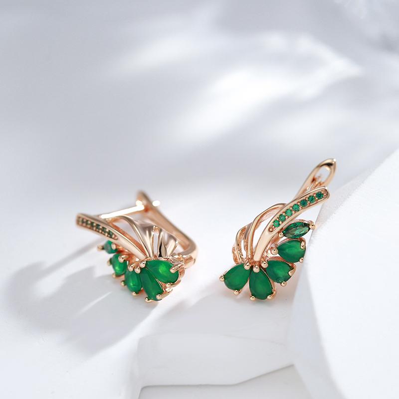 Boucles d'oreilles creuses géométriques en Zircon vert pour femmes, bijoux tendance, cadeau