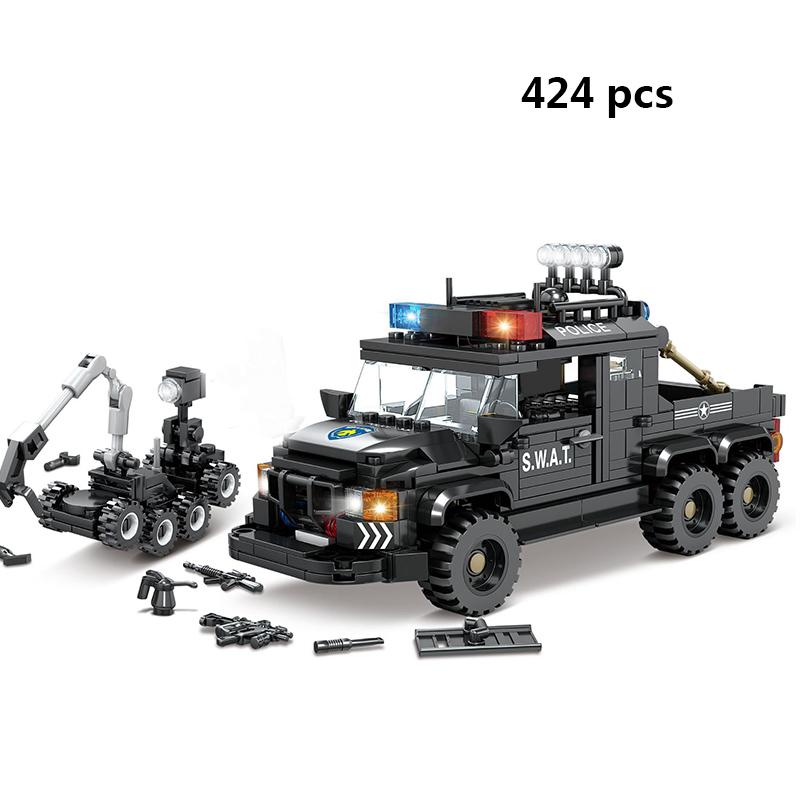 City SWAT Team Police Truck Car Panzer Tank Building Blocks Brick Police Station Figures Arme Model Educational Toys