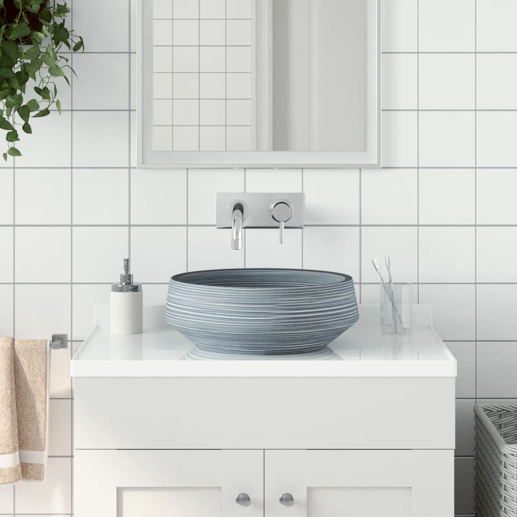 Above Counter Wash Basin Grey Round Ø41*14 Cm Ceramic