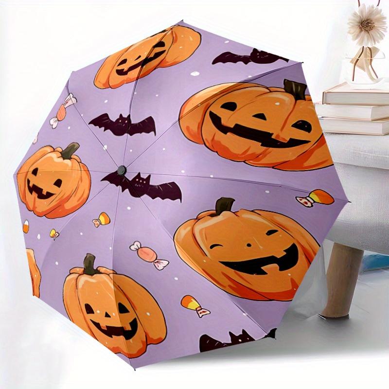 1pc Pumpkin Halloween Automatic Umbrella   Auto Open/Close Folding Umbrella with  8 Rib Frame, 3 Fold Compact Umbrella for Men & Women, 110