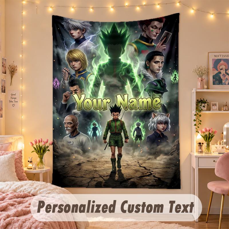 Custom Personalized Tapestry,Hunter × Hunter Print Custom Name Text Wall Art Hanging for Bedroom
