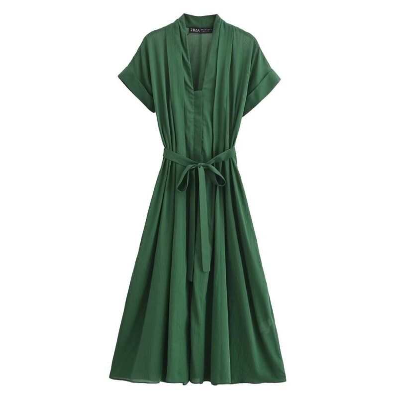 Western Style 2024 Summer New Women Clothes Elegant Drawstring Cotton Shirt Jumpsuit Long Dress 2183246