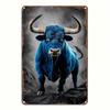 Vintage Metal Wall Art Blue Ox Bull Decor for Bar Kitchen Living Room Gift