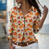 Halloween Cute Pumpkin Cat Lantern Cute Ghost Element Women's Clothing Long Sleeve Shirt Print Lapel Button Holiday Party Tops