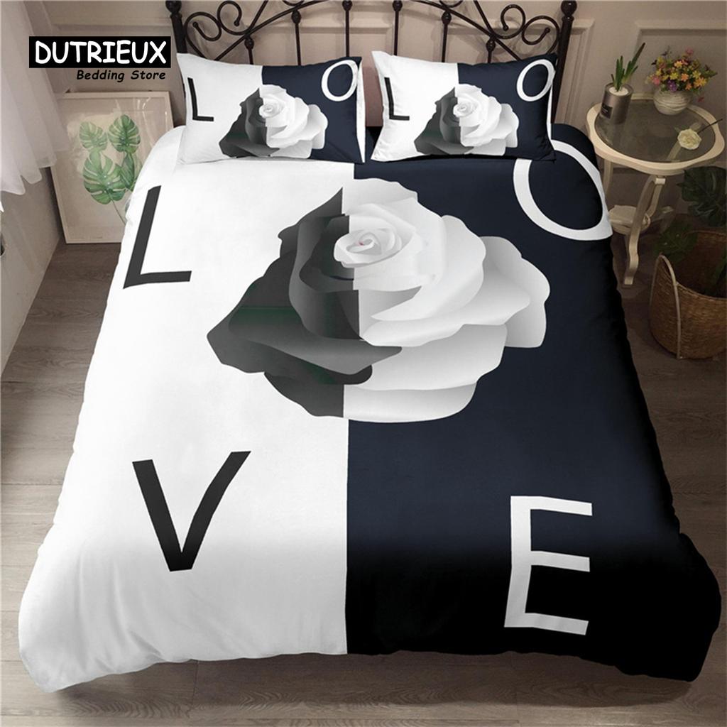 Golden Rose Floral Bedding Set Queen Romantic Style Fairy Girl Heart Duvet Cover Set Valentine'S Day Microfiber Comforter Cover