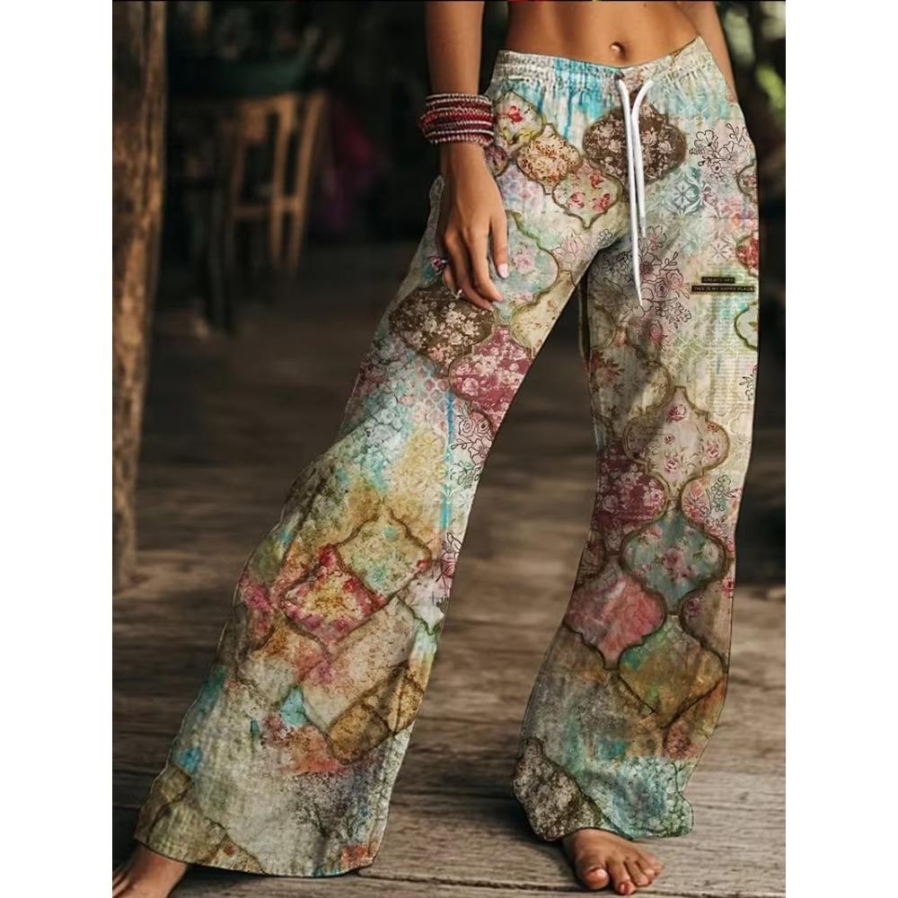 Elegant Cotton Linen Baggy Pants Fashion Women High Waist Drawstring Pocket Loose Wide Leg Pant Casual Streetwear New Trousers