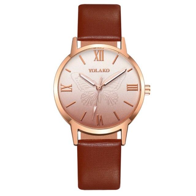 New Watch Women Best Selling Fashion Creative 3D Butterfly Dial Quartz Wristwatch Casual Leather Strap Clock Watch