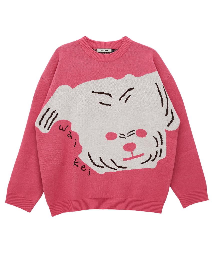 WAIKEI Maltese Big Graphic Knit Pink