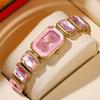 Small Golden Pink Square Dial Quartz Watch for Women Bracelet Watch Luxury Diamond Fashion Women's Watch Relojes Para Damas