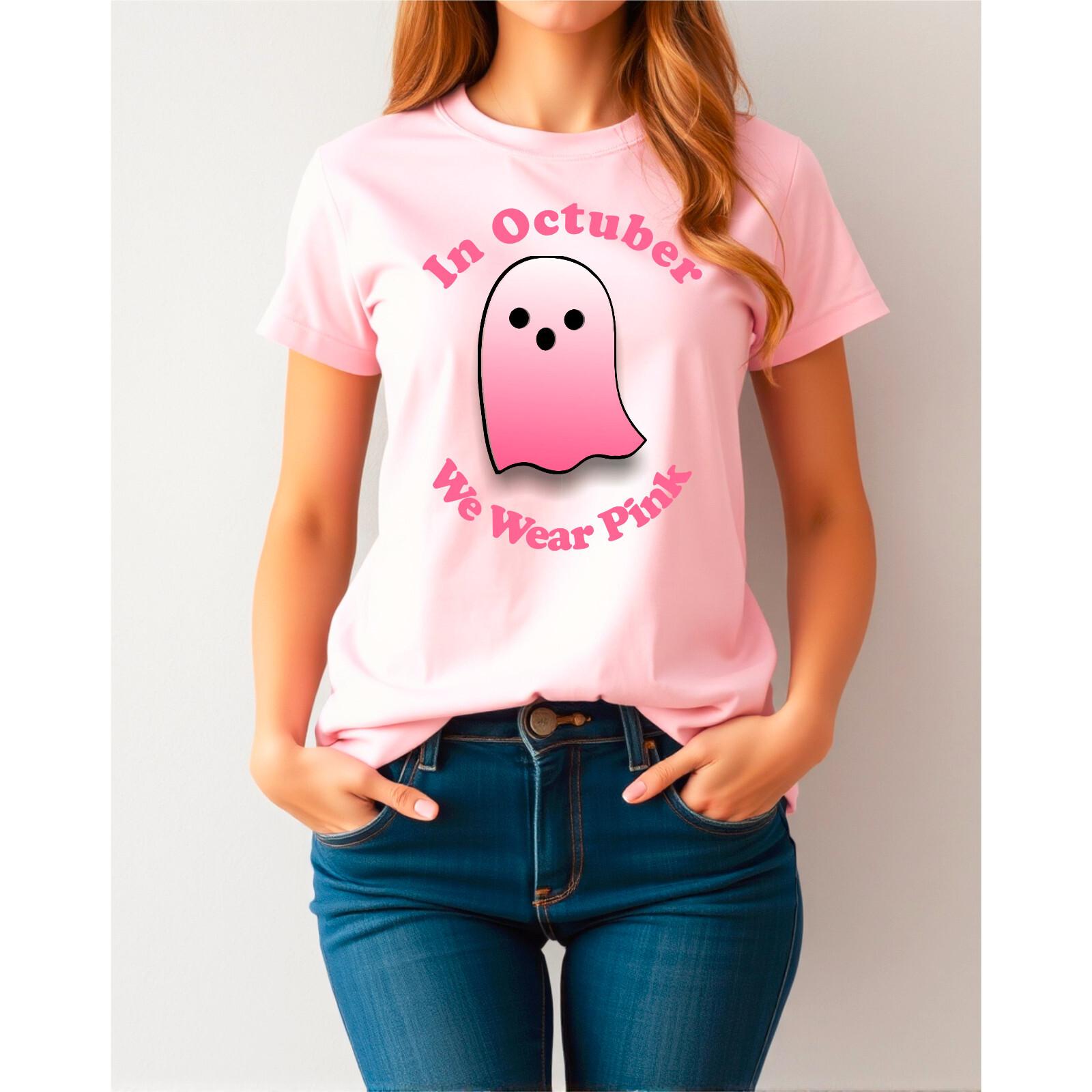 In October We Wear Pink Breast Cancer Awareness Pink Ribbon Womens T-Shirt Top XL