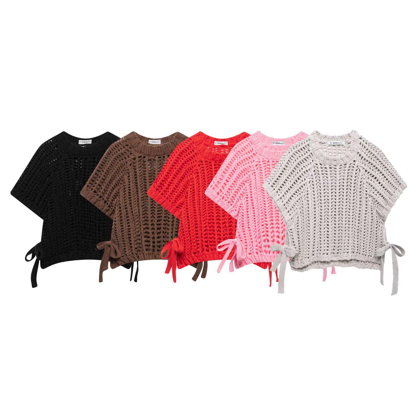 

2025 Women s Fashion Chunky Knit Sweater with Cutout and Side Tie Small красный