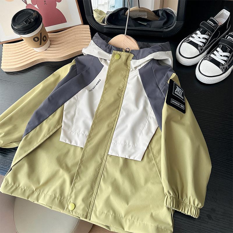 Spring and Autumn Colorblocking Boys Jacket Hooded Windbreaker Coat Children Clothes Kids Casual Zipper Outewear Top