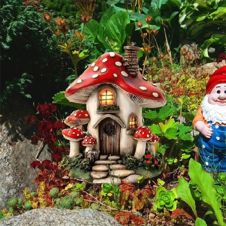 Realistischer handgefertigter Pilzhaus-Pflanzstab Cottage-Hofschild Rasenornamente Geeignet für kreative Gartendekoration