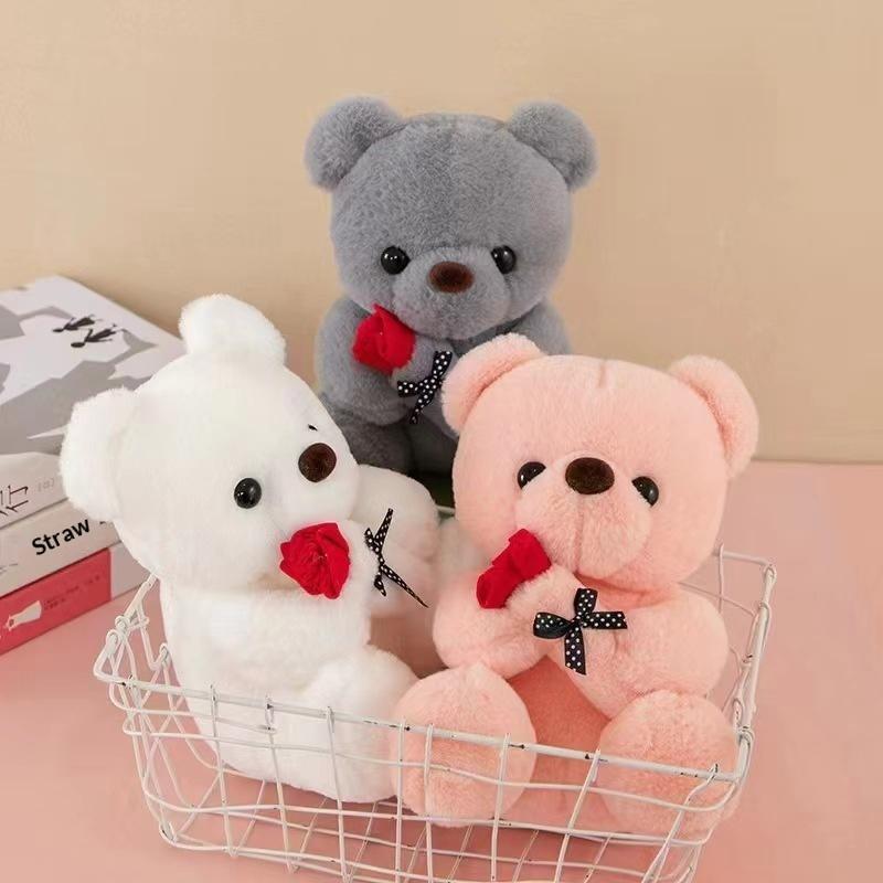 Valentines Gift Wedding Rose Bear Plush Toy 25cm Softly Stuffed for Sweet Moments