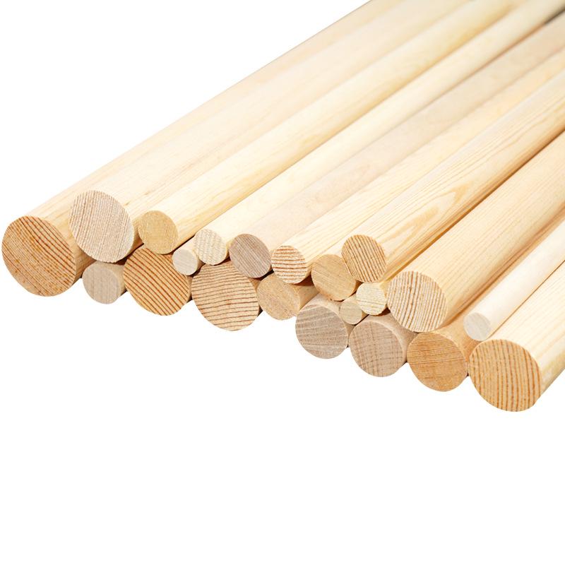 Pine Solid Wood Cylinder Rods - Thin, Long, Handmade Round Sticks for DIY Model Crafts