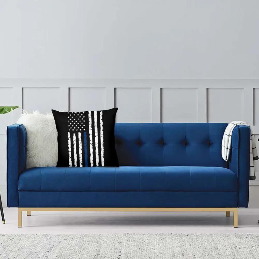 Blue Line USA Flag Square Pillow Case Decorative Pillow America American United States Novelty Cushion Covers