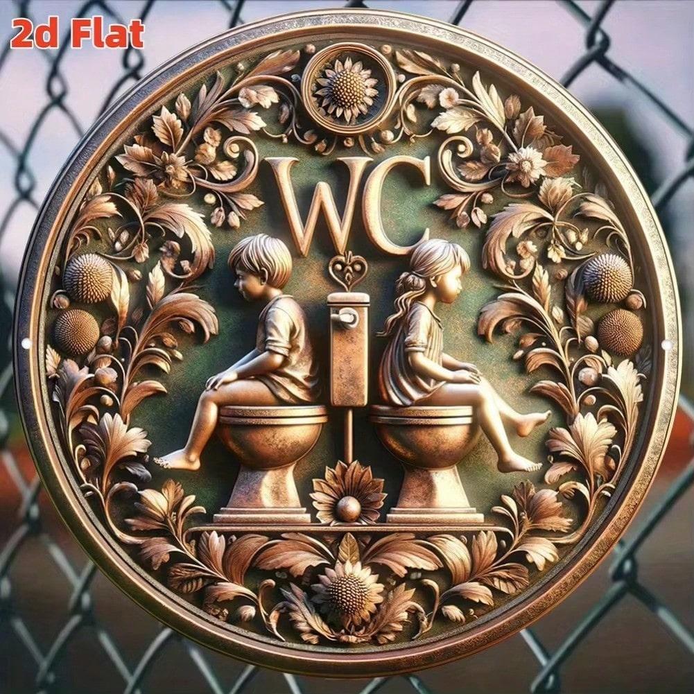 Vintage Round Aluminum WC Wall Art Children Floral Decor Home Cafe