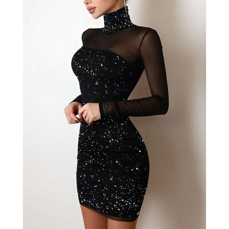 

European and American Sexy Mesh Sheath Dress Black S